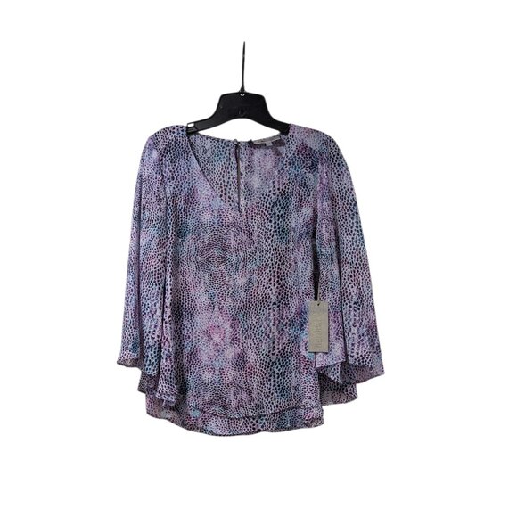Jennifer Lopez NWT Purple Snakeskin Flowy Layered Button Back V-neck Blouse XS - Picture 1 of 10